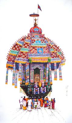 an elaborately decorated building with people standing around it