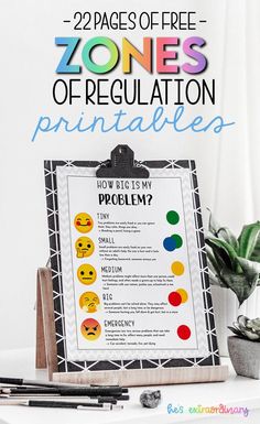 a sign that says zones of regulation printables next to a potted plant