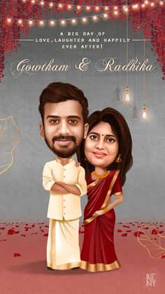 Engagement Caricature Couple, Hindu Wedding Caricature, Wedding Caricature Couple, Pocket Watch Drawing, Caricature Invitation, Love Pose, Caricature Wedding Invitations, Couple Caricature, Face Edit