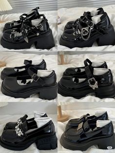 Aesthetic School Shoes, Boots Black Aesthetic, Acubi Shoes, Harajuku Style Black Platform Boots For Winter, Black Harajuku Platform Boots For Winter, Harajuku Black Platform Boots, Black Harajuku Style Platform Heels, Harajuku Ankle Strap Platform Heels, Cute Casual Shoes