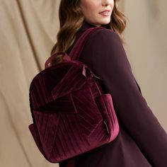 This is the perfect backpack for your every day routine. Add in your necessities and take off for work or shopping. This compact backpack will handle it all with hands-free ease! Velvet Exterior features two slip pockets and a zip pocket Interior features a zip pocket Zip closure. Dimensions: 9. 0" w x 12. 0" h x 4. 75" d Handle/Strap Adjustable straps 32. 5" Handle drop 2. 75" Vera Bradley Outlet Small Backpack in Raisin Trendy Backpack With Zipper Pocket For Commuting, Trendy Commuting Backpack With Zipper Pocket, Standard Backpack For School In Fall, Fall School Standard Backpack, School Backpack With Zipper Closure For Fall, Women In Purple, Every Day Routine, Small Backpacks, Classy Girls Wear Pearls