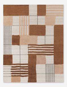 a brown and white rug with squares on it