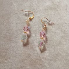 Stunning Dangling Earrings Pink & Clear Crystals Gold Tone Setting Come W/ Earring Backs New Item Dangly Beaded Earrings, Dainty Pastel Jewelry As Gift, Dainty Pastel Jewelry For Gift, Dainty Pastel Jewelry Gift, Pastel Dainty Jewelry For Gift, Dainty Pink Earrings For Party, Dainty Pink Party Earrings, Pastel Handmade Earrings For Gifts, Handmade Pastel Earrings For Gift