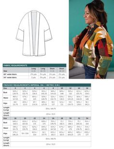 a women's jacket is shown with measurements for the top and bottom half of it