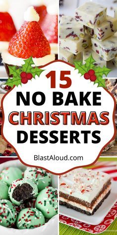 no bake christmas desserts collage with text overlay