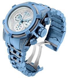 This incredible Invicta watch from the Reserve collection offers a Quartz movement, 1.8144 carats of authentic diamonds, and a sophisticated light blue, steel case. The face displays a white, silver, metal, mother of pearl, pave, oyster dial protected by our proprietary Flame Fusion Crystal. The design is completed by a light blue, steel, stainless steel band. This timepiece can resist water for up to 200m.The exceptional taste and distinguished palette of the connoisseur will discover timeless Blue Diamond Watch With Round Dial, Modern Blue Diamond Watch With Subdials, Blue Automatic Diamond Watch, Blue Luxury Automatic Diamond Watch, Blue Diamond Watches For Formal Occasions, Formal Blue Diamond Watches, Blue Chronograph Diamond Watch For Formal Occasions, Blue Diamond Chronograph Watch With Round Dial, Formal Blue Chronograph Diamond Watch