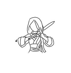 a black and white drawing of a girl holding a knife