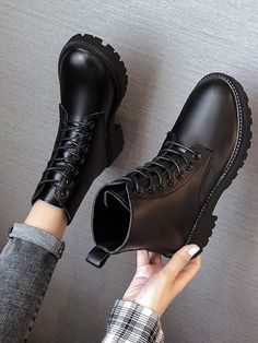 Black  Collar     Embellished   Women Shoes Cute Shoes Boots, Casual Shoes Women Sneakers, Korean Shoes, Trendy Shoes Sneakers, Shoes Outfit Fashion, Trendy Boots, Casual Leather Shoes, Girly Shoes, Mens Nike Shoes