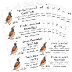 six different types of fresh unwashed eggs are shown in this image, with the words fresh unwashed eggs on them