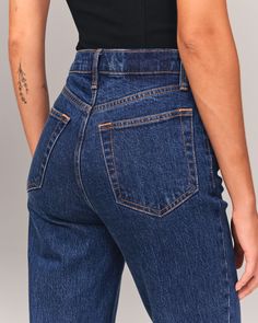 Our 90's-style ultra high rise straight jeans with built-in stretch for superior comfort featuring our highest rise that sits at your natural waist and looks great with your shirt tucked or untucked. With refined details and a vintage feel from top to bottom, this style features a longer-length inseam, dark wash and clean hem. 90s Straight Jeans, High Rise Straight Jeans, Classic Style Outfits, Shirt Tucked In, Abercrombie Kids, Summer Wardrobe, 90s Fashion, Straight Jeans, Stretch Denim