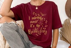 Magical t-shirt for witches & wizards' birthday celebrations. This product is a unisize t-shirt from Bella Canvas with vintage feel. The T-Shirt feels soft and light with just the right amount of stretch. It's comfortable and flattering for all. For detailed sizing and color informations please see the listing images. The details (text &design) will be as shown on the pictures. Please be aware that there may be slight differences between the printed colors and the colors shown in the pictures, a Gryffindor Shirt, It's My Birthday Shirt, Harry Potter Shirts, It's My Birthday, Birthday Tee, Birthday Celebrations, Text Design, Its My Birthday, Birthday Shirt