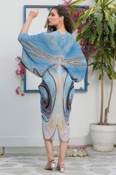 Blue batwing sleeve kimono kitsch dress with abstract prints. - Aza Fashions Abstract Print Dress, Fashion App, Batwing Sleeve, Dress For Women, Aza Fashion, Abstract Prints, Abstract Print, Kitsch, Print Dress