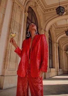 Elegant Birthday Party Red Sequin Suit Coat + Straight Pants Two-Piece Set Party Wear Blazers, Sequin Suit, Elegant Birthday Party, Suit Jackets For Women, Sequin Blazer, Suit Coat, Red Sequin, Elegant Red, Online Fashion Boutique