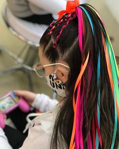 Colored Hair Clips Hairstyles, Neon Hairstyles, Crazy Hair For Kids, Colorful Braids, Wacky Hair Day Ideas, Girl Hair Dos, Bridesmaid Hair Long, Wacky Hair Days, Toddler Hairstyles Girl