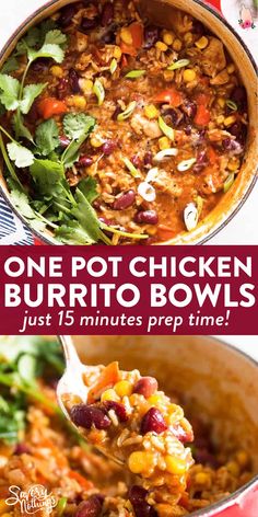 one pot chicken burrito bowls is just 15 minutes prep time and it's so easy to make