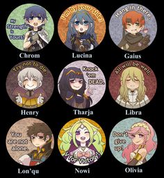 anime character badges with the names of their characters in each one's avatars