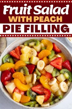 fruit salad with peaches and kiwis in a bowl