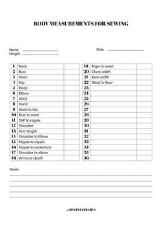 Body measurement sheet for sewing Body Measurement Chart For Sewing, Dress Making Tools, Body Measurements For Sewing, Sewing Terminology, Measurements For Sewing, Sewing Rulers, Pattern Making Fashion, Sewing Mannequin