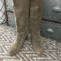 Beautiful Brand New Moss Taupe Suede Boots. Please See Measurements For Shaft And Heel Height. Purchased At Nordstrom. These Are A Very Pale Moss Color. The Label Reads ‘Taupe’. To Me, It Has A Mossy Green Hue Which Is Why I Bought Them. Size 8.5. No Brand That I Can See. They Are Buttery Soft Fine Suede. Winter Khaki Suede Boots, Khaki Suede Winter Boots, Khaki Suede Boots For Winter, Casual Beige Wide Calf Knee-high Boots, Casual Suede Knee-high Workwear Boots, Casual Suede Knee-high Boots For Work, Taupe Suede Boots For Fall, Casual Taupe Leather Boots, Taupe Knee High Boots