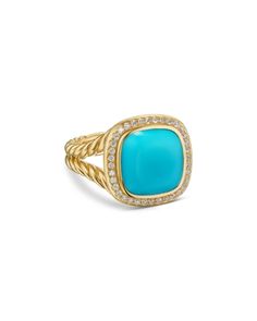 David Yurman Albion Ring in 18K Yellow Gold with Turquoise and Diamonds, 11mm Tourqouis Jewelry, Malachite Stone, Turquoise Rings, David Yurman, Pave Diamonds, Black Diamond, Black Onyx, Onyx, Jewelry Accessories