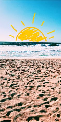 the sun is shining over the beach with footprints in the sand