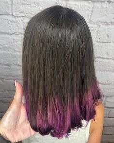 Purple Dip Dye 2 Dip Dye Hair Purple, Dipped Ends Hair Color, Hair Dye Tips Of Hair, Purple Hair With Black, Hair Ends Dyed, Highlight On Brown Hair, Colored Hair Ends, Hair With Black Tips, Dip Dye Hair Brunette