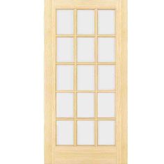 a wooden door with glass panels on the front and side panel, in light wood