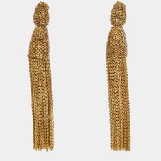 Classic Oscar De La Renta Gold Clip Chain Tassel Earrings. Gorgeous Statement Piece! Approximately 5 Inch Drop. No Signs Of Wear! Luxury Evening Jewelry With Tassels, Elegant Formal Earrings With Fringe, Tassel Drop Earrings For Evening, Formal Dangle Tassel Earrings With Latkans, Formal Dangle Tassel Earrings, Elegant Evening Earrings With Fringe, Elegant Yellow Gold Earrings With Tassels, Luxury Latkans Earrings For Formal Occasions, Elegant Fringe Earrings For Evening