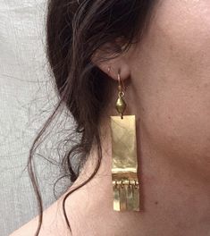 The Mojave earrings are inspired by the geometric shapes found throughout the American southwest. 14k gold fill or sterling silver ear wires, 3.5" x .75" Muslin Bags, American Southwest, Gold Piece, Recycled Metal, Handmade Pendant, Solid Metal, Handmade Pendants, Staple Pieces, Metal Beads