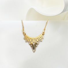 "So delicate and stylish Art Deco Necklace ,  feminine dainty necklace great to wear for everyday or special occasions. Unique design , beautifully detailed laser-cut  necklace is very light ,  shiny sparkling  delicate ornate wonderful piece of jewellery handmade from gold plated 24 k .  ♡ DETAILS  Total lenght: 42 cm - 16.53\" Material:24k gold plated 925 Sterling Silver The jewelry is made entirely of 925 sterling silver or  24K gold plated  elements. Gold plated is a sterling silver 925 coat Elegant Handmade Charm Necklace With Teardrop Pendant, Elegant 16 Inch Charm Necklaces For Gifts, Handmade Elegant Teardrop Pendant Charm Necklaces, Elegant Chain Necklace For Celebration, Dainty Teardrop Chain Necklace For Gift, Bohemian Style Delicate Chain Necklace For Gifts, Elegant Filigree Teardrop Necklace, Elegant Teardrop Filigree Necklace, Elegant Handmade Flower Pendant Charm Necklaces