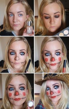 Halloween Makeup Diy Easy, Makeup Ideas Halloween, Scarecrow Halloween Makeup, Extension Styles, Diy Halloween Costume Ideas, Makeup Zombie, Extensions Eyelash