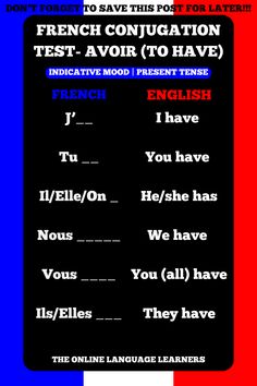 the french language test is shown in red, white and blue with words below it