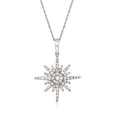 Ross-Simons - .50ct t.w. Diamond Sunburst Pendant Necklace in 14kt White Gold. 18". Bursts of dazzling .50 ct. t.w. round brilliant-cut diamonds adorn this sunburst pendant necklace. Pair this shimmering treasure with any outfit for a boost of sparkle. Suspends from a rope chain. Springring clasp, diamond sunburst pendant necklace. Diamond birthstones are the perfect gift for April birthdays. Starburst Diamond Jewelry For Anniversary, Starburst Diamond Necklace With Accents, Diamond Starburst Necklace With Diamond Accents, Diamond Starburst Necklace With Accents, Sparkling Diamond White Diamond Necklace, Diamond White Sparkling Diamond Necklace, Formal Yellow Gold Starburst Jewelry, Starburst Brilliant Cut Jewelry For Anniversary, Anniversary Starburst Jewelry With Diamond Accents