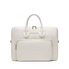 a white leather briefcase on a white background