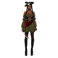 PRICES MAY VARY. Complete Pirate Look: This costume set includes an off-the-shoulder mini dress with long sleeves, velvet detailing, ruffled trim, shoulder straps, lace-up detailing, a sword, and a pirate hat for a full-on swashbuckling appearance. Flirty Design: Features an off-the-shoulder design with ruffled trim and lace-up detailing, creating a sexy, playful look perfect for costume parties and themed events. Quality Materials: Made from 100% Cotton, this costume ensures comfort and breatha Womans Pirate Costume, Hot Pirate Costume Women, Women’s Pirate Costume, Pirate Womens Costume, Women Pirate Outfits, Pirate Halloween Costumes For Women, Women Pirate Costume, Womens Pirate Costume, Pirate Look