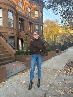 Brown Boots Outfit Ankle, Brown Ankle Boots Outfit, Turtleneck Sweater Outfit, Brown Boots Outfit, Brooklyn Blonde, Oversized Wool Coat, Fall Boots Outfit, Knit Sweater Outfit, Boots Outfit Ankle