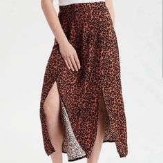 American Eagle Womens Skirt Size- Medium Color- Brown Casual Midi Wrap Skirt With Lining, Casual Lined Maxi Skirt For Brunch, Casual High Waist Lined Wrap Skirt, Casual Lined Midi Wrap Skirt, Casual High Waist Flowy Wrap Skirt, Relaxed Split Maxi Skirt With Lining, Casual Long Skirt For Brunch, Casual Lined Wrap Skirt For Brunch, Vacation Lined Pencil Skirt