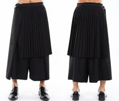 Dark Black Men's Pleats Wrap Skirt // Wear it with Drop Crotch Pants – Ofelya Boutique Black Wrap Skirt, Monochromatic Fashion, Drop Crotch Pants, Overbust Corset, Androgynous Fashion, Wrap Skirt, Asian Fashion, Wear It, Dark Black