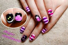 Cheshire Cat Nails Design, Cheshire Cat Nails, Cat Nail Designs, Nails Disney, Kids Nail Designs, Gel Nail Art Designs, Square Nail Designs, Nail Art Disney, Disney Nails