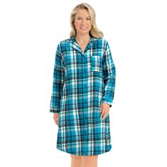 This Long-Sleeved Flannel Nightshirt Is A Warm And Cozy Choice On Chilly Nights. It Has A Colorful Plaid Pattern In Your Choice Of Fuchsia, Purple Or Turquoise, And Has A Front Pocket On The Chest, A Full Button Front Opening And A Notched Collar. Approx 40"L. Machine Wash. Cotton And Polyester; Imported. Choose: Fuchsia, Turquoise Or Purple. Available In: Misses M(10-12), L(14-16) Or Womens Xl(18-20), Xxl(22-24). Plaid Long Sleeve Sleepwear With Relaxed Fit, Plaid Long Sleeve Sleepwear For Loungewear, Green Long Sleeve Nightgown For Loungewear, Green Long Sleeve Nightgown For Sleep, Blue Long Sleeve Sleepwear For Fall, Casual Long Sleeve Blue Nightgown, Blue Casual Long Sleeve Nightgown, Blue Long Sleeve Casual Nightgown, Deodorant For Women