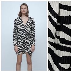 Nwt. Zara Zebra Print Mini Wrap Dress With V-Neckline, Collar, Long Sleeves, A Belt Adjustment Around The Waist. Size Xs. Ref. 3440/240. Pit To Pit 18,5" Flat, Shoulders 19", Sleeves 21,5", Waist 15", Length 37". 1008. Black Zebra Print V-neck Dress, Fitted Zebra Print Dress For Spring, Casual White Zebra Print Dress, Casual White Dress With Zebra Print, Casual Zebra Print Mini Dress, Zebra Print V-neck Party Dress, Chic Zebra Print Mini Dress, Chic Mini Dress With Zebra Print For Summer, Spring Mini Dress With Zebra Print