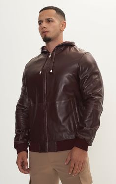 DETAILS A refined look on your not so typical leather hoodie. With two front pockets, adjustable drawstrings and ribbing detail; this jacket is a closet staple. This leather hoodie offers the perfect balance of cozy, comfort and chic. The Genuine Leather Hooded Sweatshirt combines rugged style with comfort for a versatile and distinctive outerwear piece. Crafted from premium quality genuine leather, this sweatshirt exudes luxury and durability, ensuring longevity and timeless appeal. Featuring a Luxury Long Sleeve Hoodie For Fall, Classic Fall Hooded Jacket With Double-lined Hood, Classic Long Sleeve Hooded Jacket With Double-lined Hood, Luxury Winter Hoodie With Double-lined Hood, Hooded Leather Jacket With Double-lined Hood For Fall, Fall Hooded Leather Jacket With Double-lined Hood, Casual Leather Hooded Jacket With Double-lined Hood, Hooded Leather Jacket For Fall, Classic Fall Hoodie With Drawstring Hood