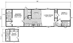 the floor plan for a mobile home with two bedroom and an attached living room area