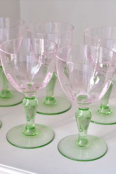 pink and green portieux isabelle glasses Green Goblets, Colored Drinking Glasses, Green Combination, Retro Glassware, French Gifts, Pink Glassware, Valentine's Day Gift Ideas, Green Glassware