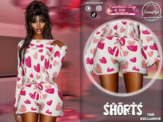 an image of a woman in short shorts with hearts on the bottom and back side