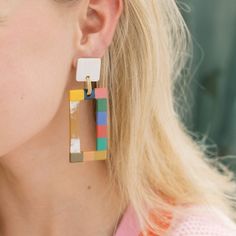 Inspired by gemstones, our Fall Colorblock Earring is vibrant with a raibow of colors. Color: deep red, forrest green, yellow, muted pink, black, blue and natural Size: 3"× 1" Lightweight Buffalo horn Stainless Steel ear post Your earrings are made from all-natural material and as such the horn color may vary slightly from what is shown. While all horn is very similar in appearance, no two are exactly the same. This guarantees the uniqueness of each piece and ensures your amazing jewelry is trul Headband Jewelry, Muted Pink, Personal Style Inspiration, The Horn, Funky Jewelry, Holiday Items, Earrings Color, Natural Material, Clothing Company