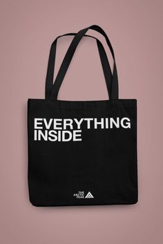 This stylish and practical 100% cotton black tote bag is perfect for carrying all your essentials with ease. Handmade with care, this bag features a heat-pressed vinyl design with the phrase "Everything Inside" in bold white letters. The high-quality vinyl ensures that the text won't peel or fade over time, making it a durable choice for everyday use. Not only is this tote bag functional, but it's also eco-friendly. Made from environmentally sustainable materials, this bag is a great choice for anyone looking to reduce their carbon footprint. The spacious interior provides ample room for all your belongings, while the sturdy handles make it comfortable to carry for extended periods of time. Whether you're running errands, heading to work, or going on a weekend adventure, this black tote ba White Letters, Black Tote, Vinyl Designs, Sustainable Materials, Black Tote Bag, Running Errands, Etsy Accessories, Eco Friendly, Accessory Gift