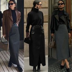 Dramatic Style Outfits Fashion, Dramatic Style Personality, Column Skirt Outfit, November Work Outfits, Avangard Style, Demure Outfit, Fall Chic Outfits, Classy Winter Outfits, Fall Wardrobe Essentials