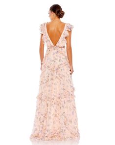 Ruffled Floral Print Cap Sleeve Gown – Mac Duggal Floral Evening Gown, Open Back Gown, Floral Print Gowns, Cap Sleeve Gown, Printed Gowns, Black Tie Gala, Chiffon Fashion, Mac Duggal, Gowns With Sleeves