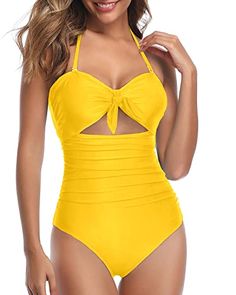 Our Cutout Tummy Control High Waisted Halter Front Tie Knot One Piece Swimsuits are the ultimate swimwear essential, perfect for beach vacations, pool parties, and more.Features: Swimwear Type: one piece swimsuits Style: modern, cute bathing suits Fabric: 82% nylon, 18% spandex Closure: tie closure Neckline: sweetheart neck, halter swimwear Back Style: backless Color: neon yellow Decoration: tie knot, cutout, tummy control Waist: high waist Garment Care: hand wash only Strap Swimwear, Swimsuits Athletic, Halter Swimwear, Yellow Swimsuits, Yellow Decor, Swimsuit Material, Halter One Piece Swimsuit, Cute Bathing Suits, Cut Out Swimsuits